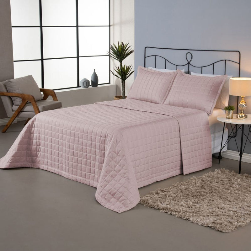 Kit Cobre Leito Matelado Dupla Face Soft 3 Peças Casal 100% Poliéster  - Rosê