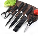 Kit Facas de Cozinha 6 Peças com Lâmina Serrilhada + Tesoura e Descascador