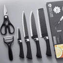 Kit Facas de Cozinha 6 Peças com Lâmina Serrilhada + Tesoura e Descascador