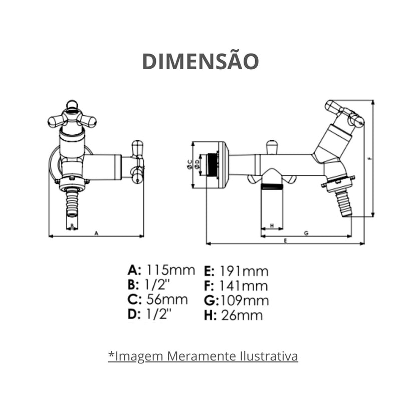 Torneira Tanque/Máquina Vienna Com Bitola 1/2" - 3/4" Branco/Cromado Durín